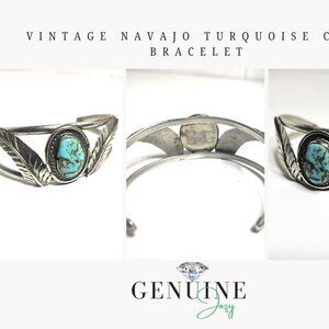 Vintage Turquoise Navajo Turquoise Cuff w/ Feathers
